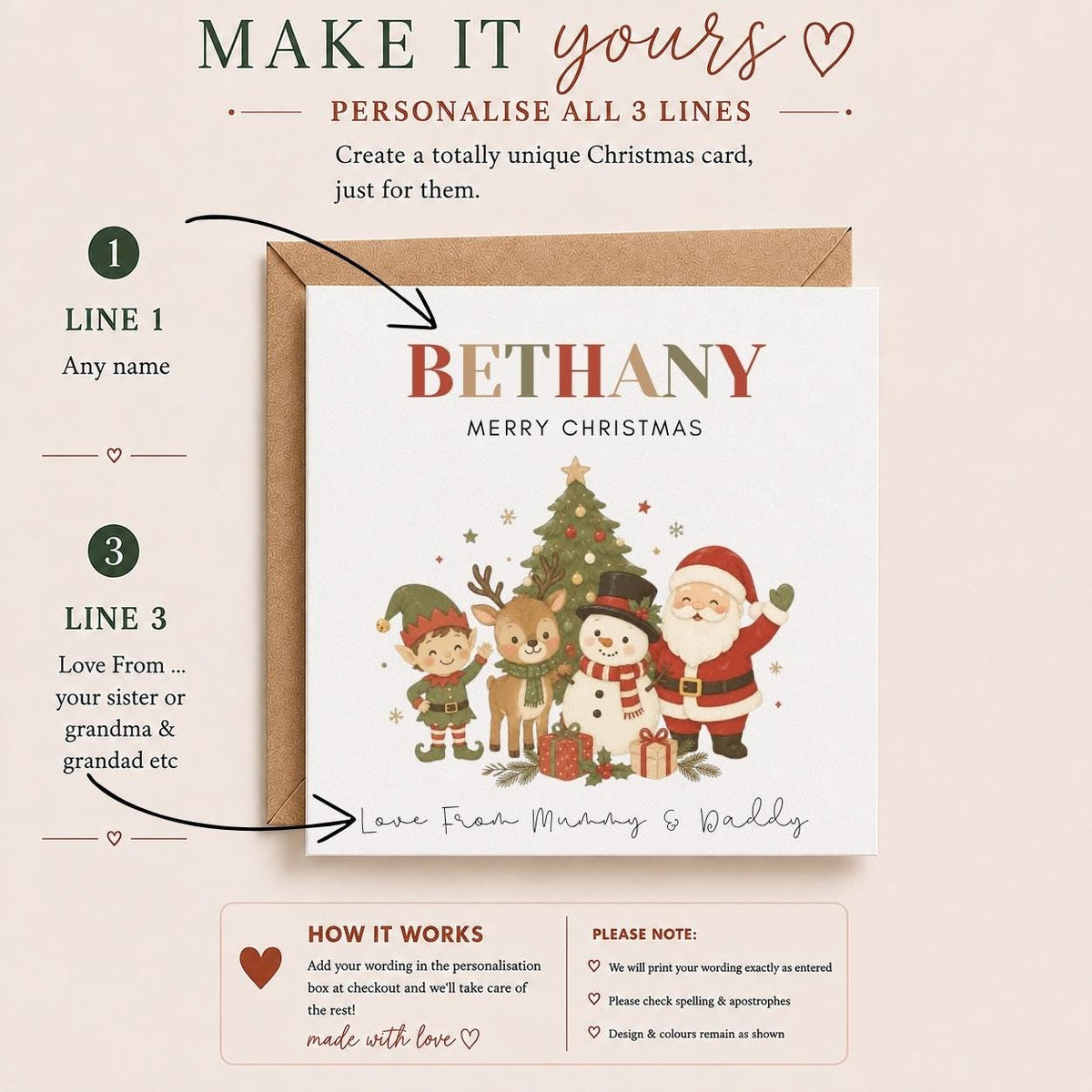 Personalised Christmas Card | For Children | Completely Customisable | Festive Children Greetings Card