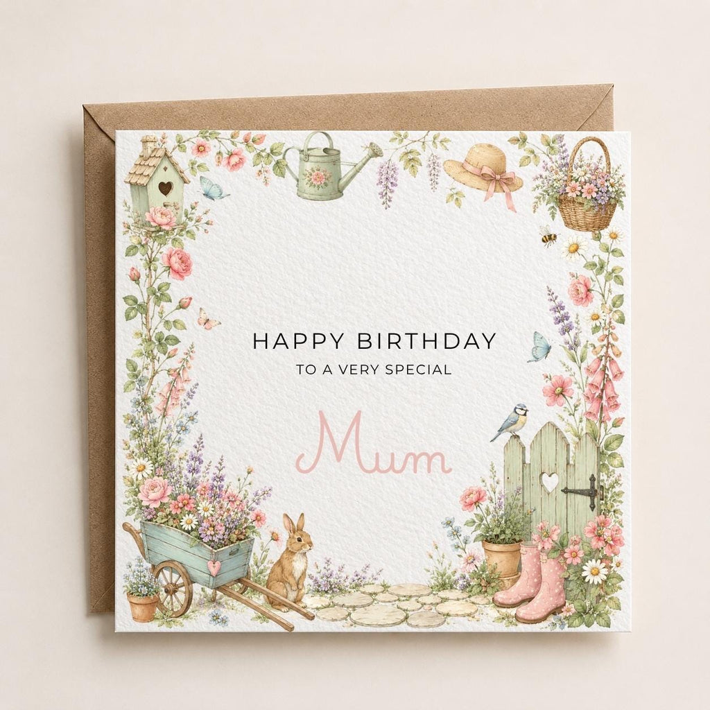 Personalised Cottage Theme Birthday Card for Wife, Mum, Grandma, Daughter, Auntie, Sister etc