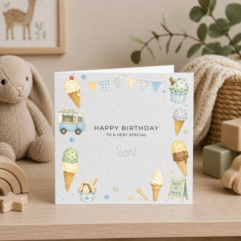 Personalised Icecream Theme Birthday Card for Son, Grandson, Brother etc