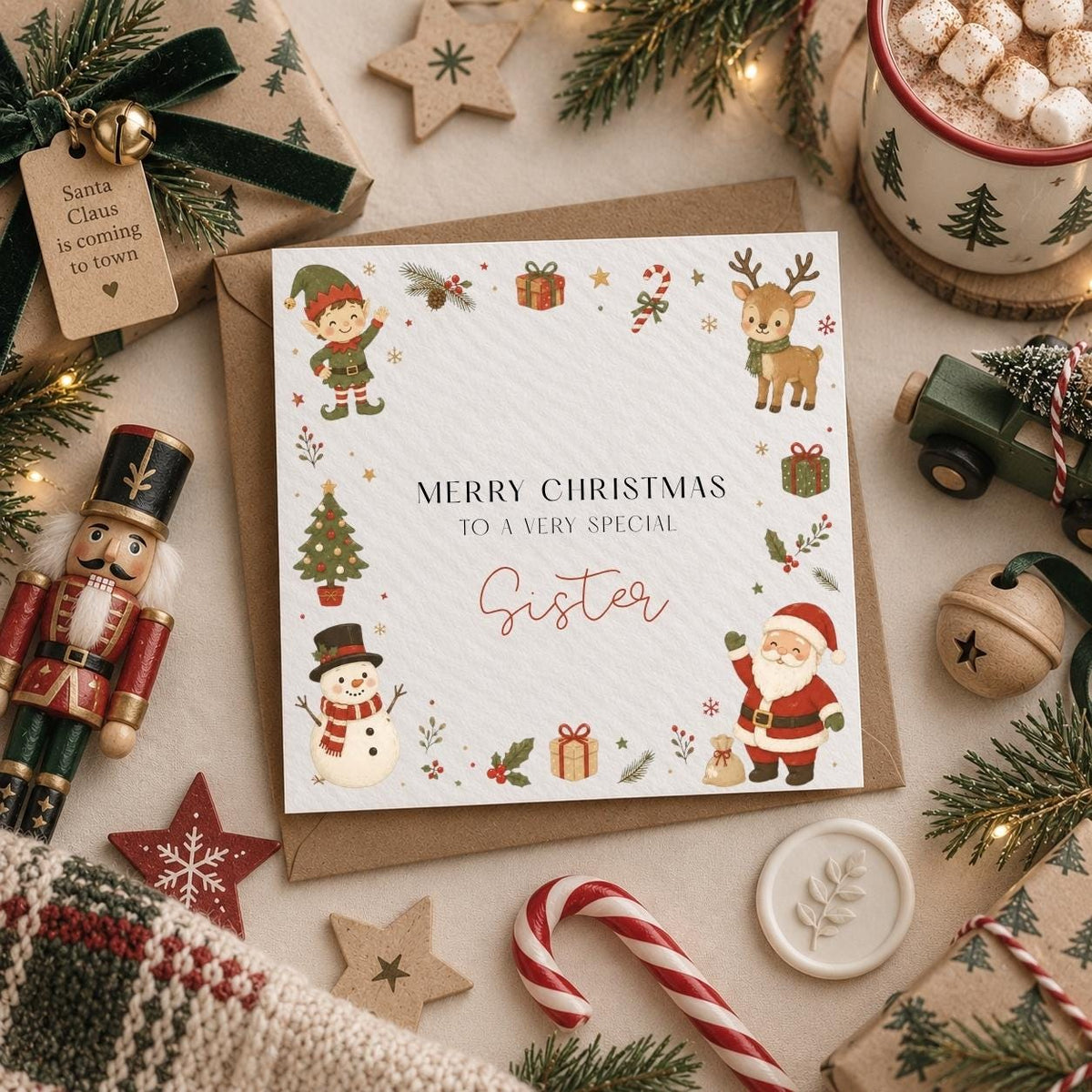 Personalised Christmas Card for Children | Santa, Elf, Reindeer Theme