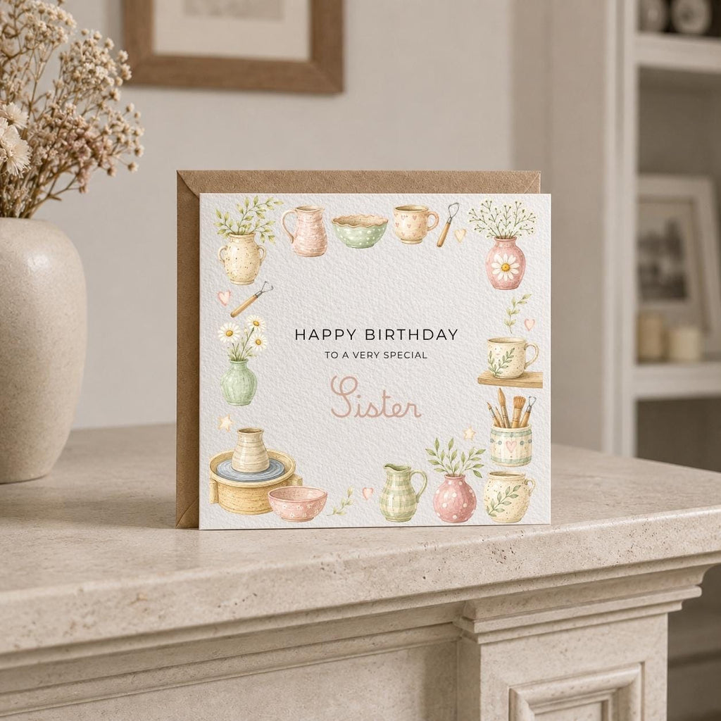 Personalised Pottery Theme Birthday Card for Wife, Mum, Grandma, Daughter, Auntie, Sister etc