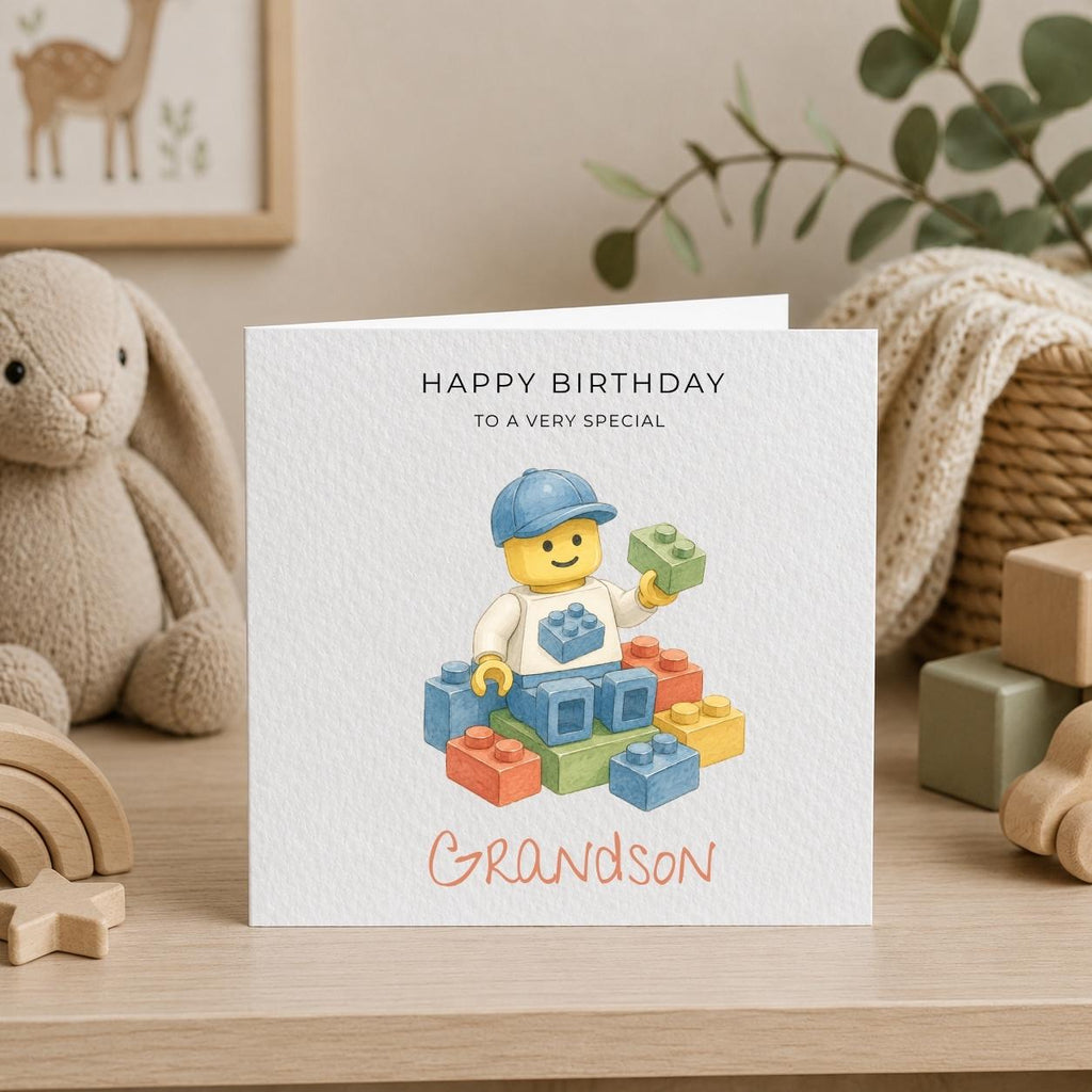 Personalised Lego Theme Birthday Card for Son, Grandson, Brother etc