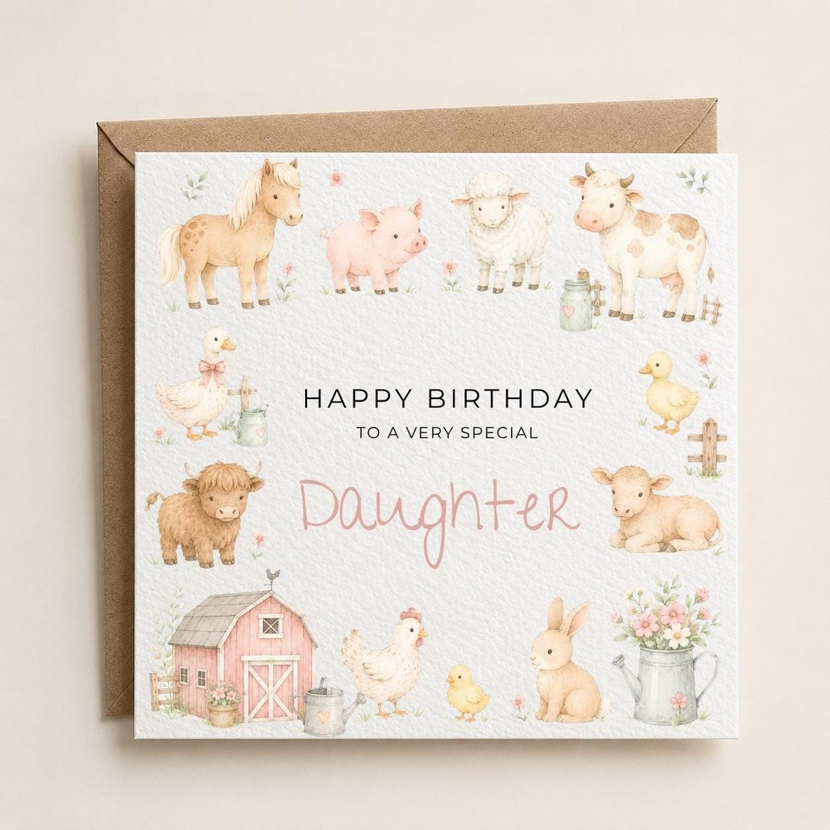 Personalised Farm Theme Birthday Card for Daughter, Granddaughter, Sister etc