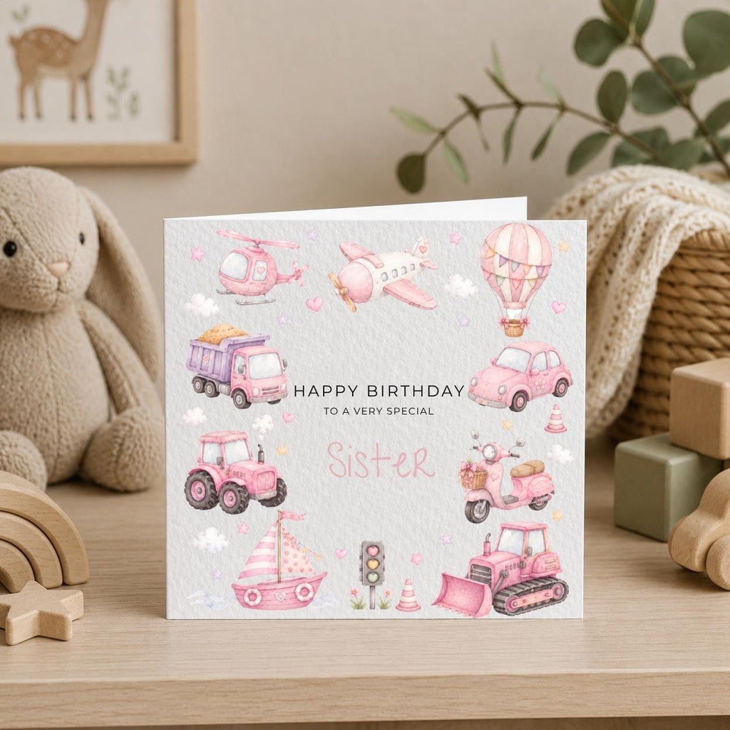 Personalised Transport Theme Birthday Card for Daughter, Granddaughter, Sister etc