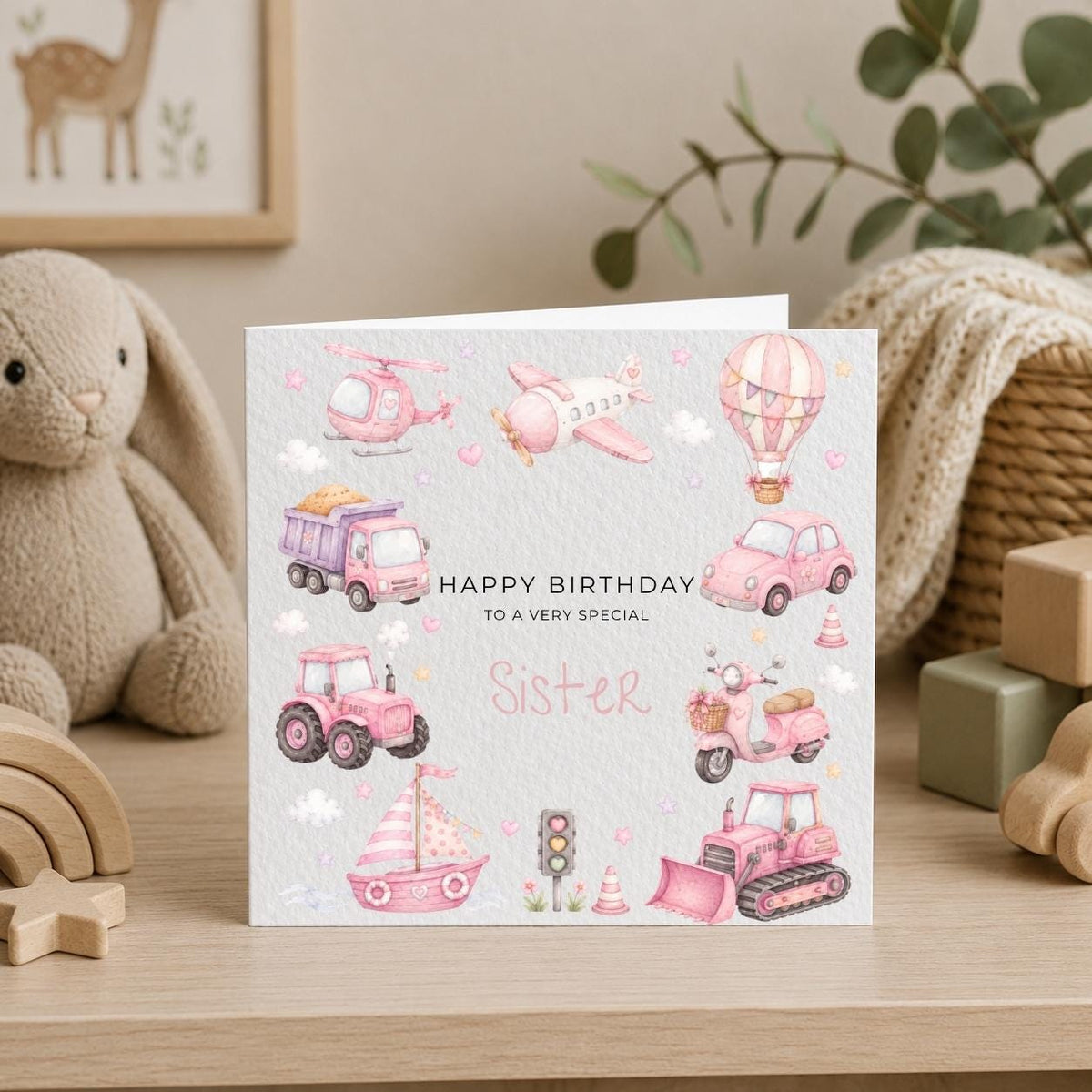 Personalised Transport Theme Birthday Card for Daughter, Granddaughter, Sister etc