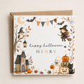 Personalised Halloween Card, Witch, Ghost, Black Cat, Haunted House Design