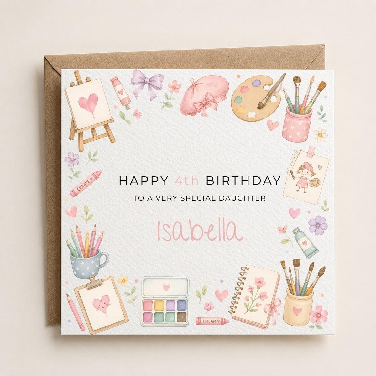 Personalised Arts / Painting Theme Birthday Card for Daughter, Granddaughter, Sister etc