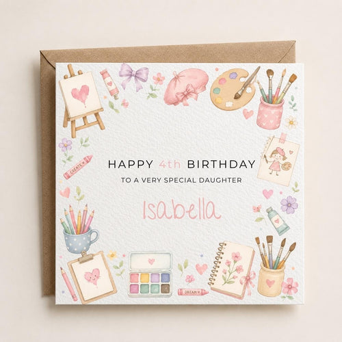 Personalised Arts / Painting Theme Birthday Card for Daughter, Granddaughter, Sister etc