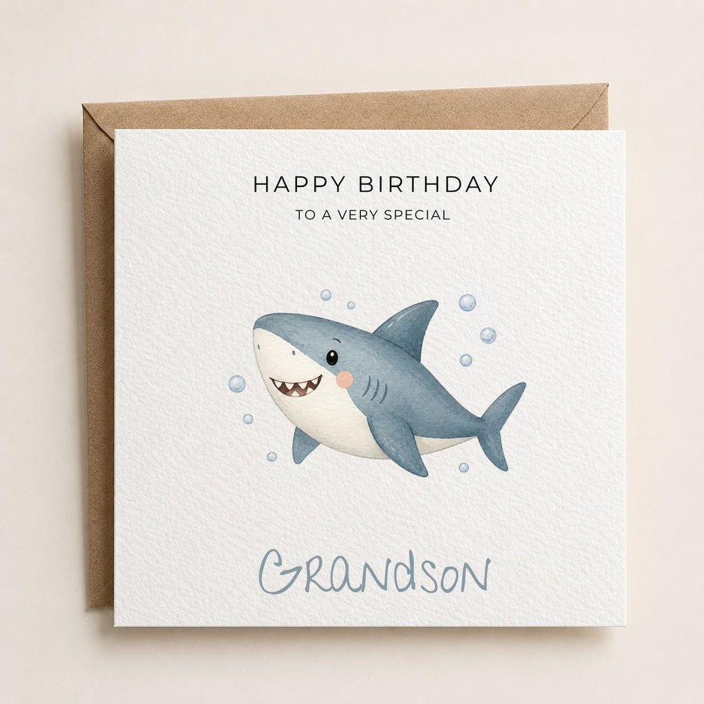 Personalised Sharks Theme Birthday Card for Son, Grandson, Brother etc