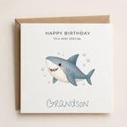 Personalised Sharks Theme Birthday Card for Son, Grandson, Brother etc