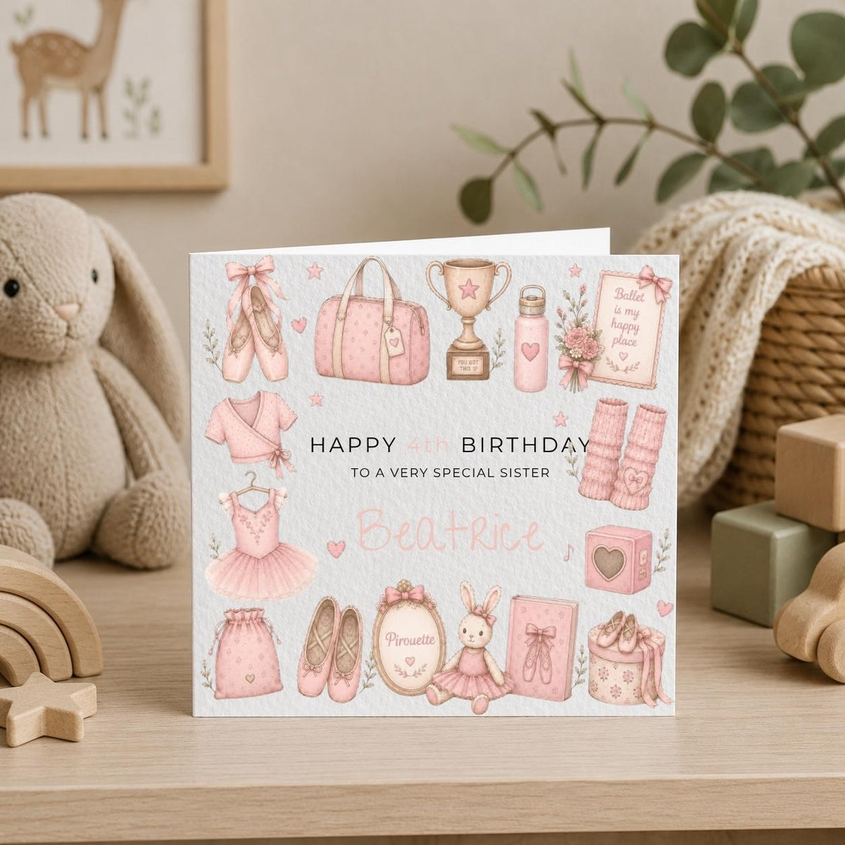 Personalised Ballet Theme Birthday Card for Daughter, Granddaughter, Sister etc