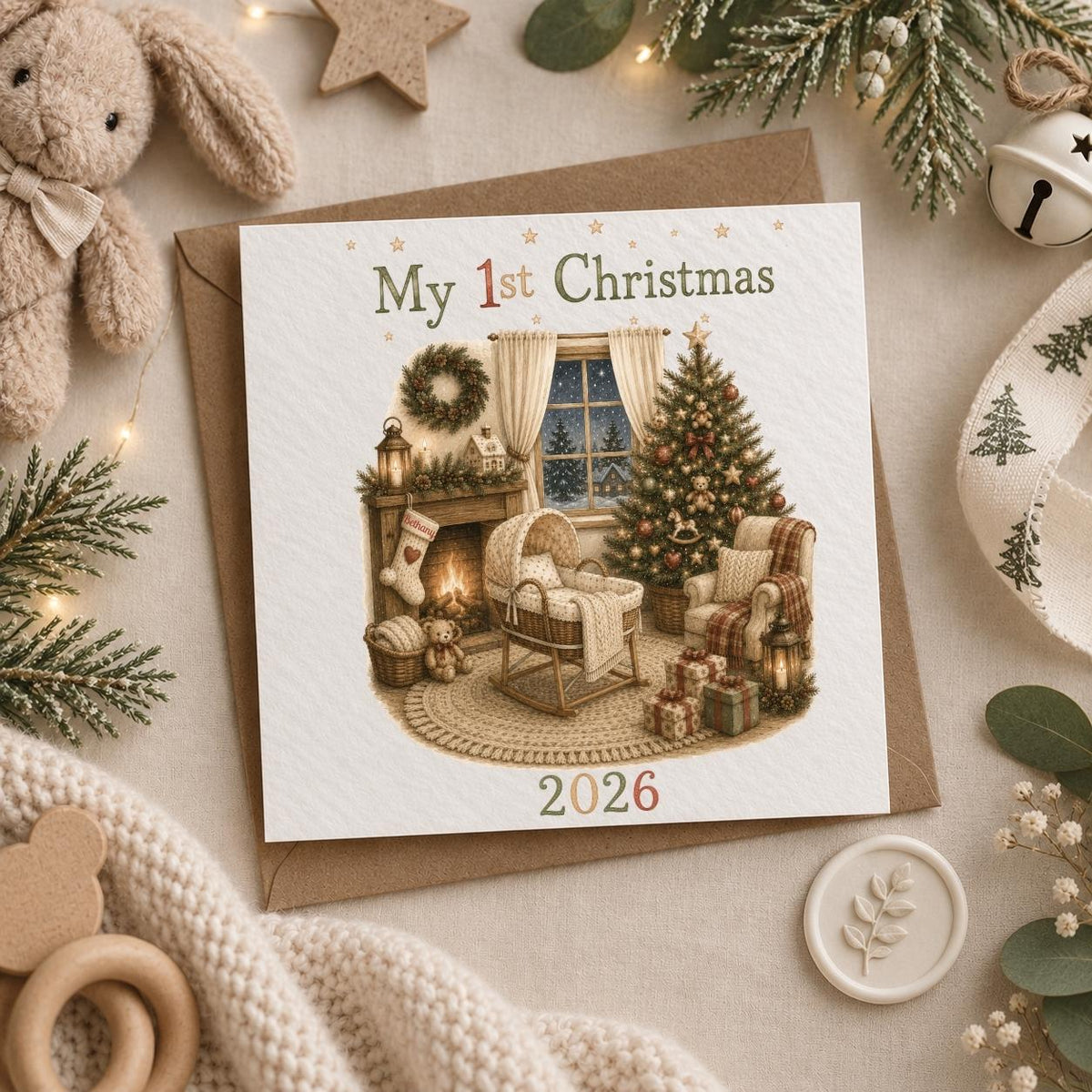 Personalised Christmas Card | My 1st Christmas | Add Any Name | For New-born / Baby