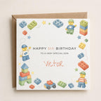 Personalised Lego Theme Birthday Card for Son, Grandson, Brother etc