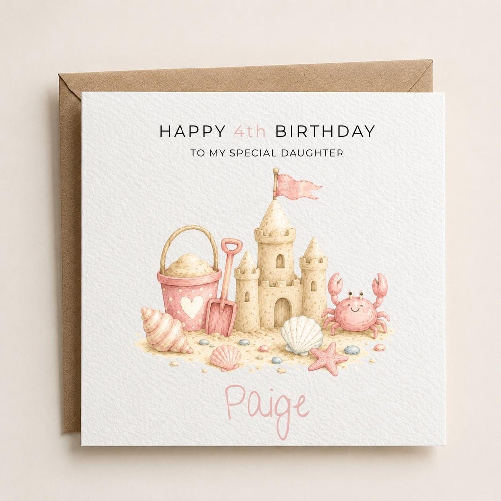 Personalised Seaside Theme Birthday Card for Daughter, Granddaughter, Sister etc