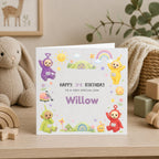 Personalised TV Characters | Teletubbies Theme Birthday Card for Son, Daughter, Brother, Sister etc