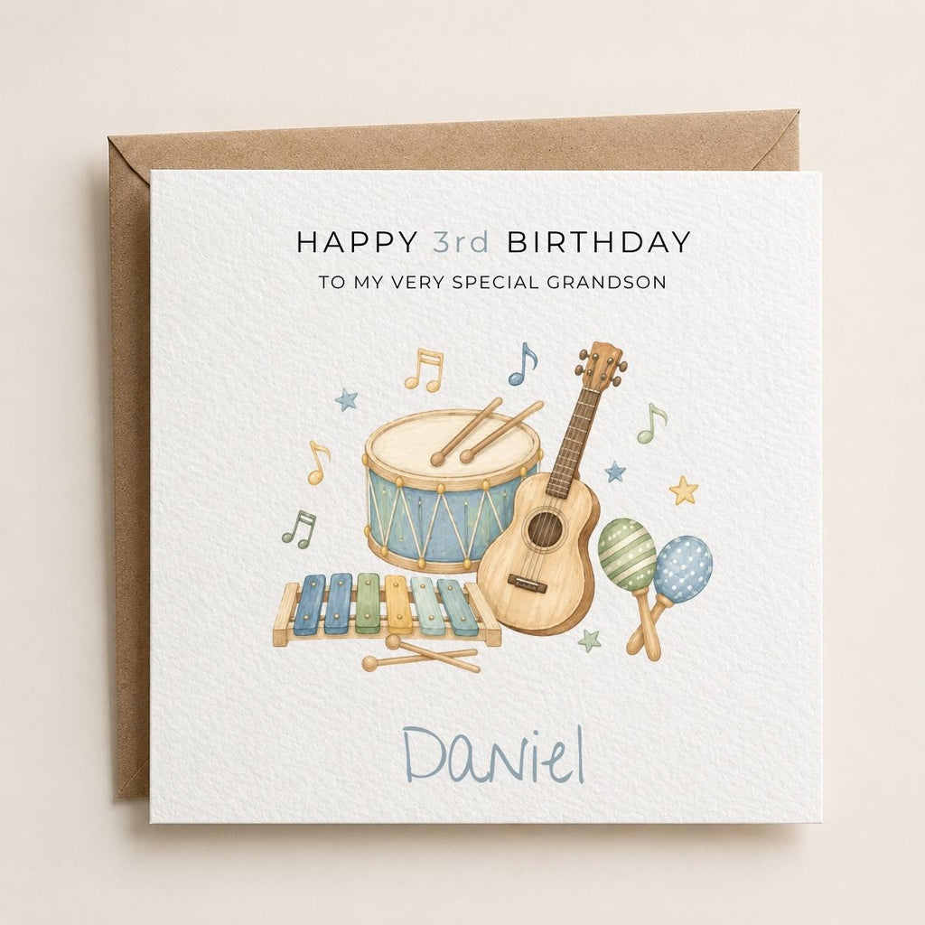 Personalised Music Theme Birthday Card for Son, Grandson, Brother etc