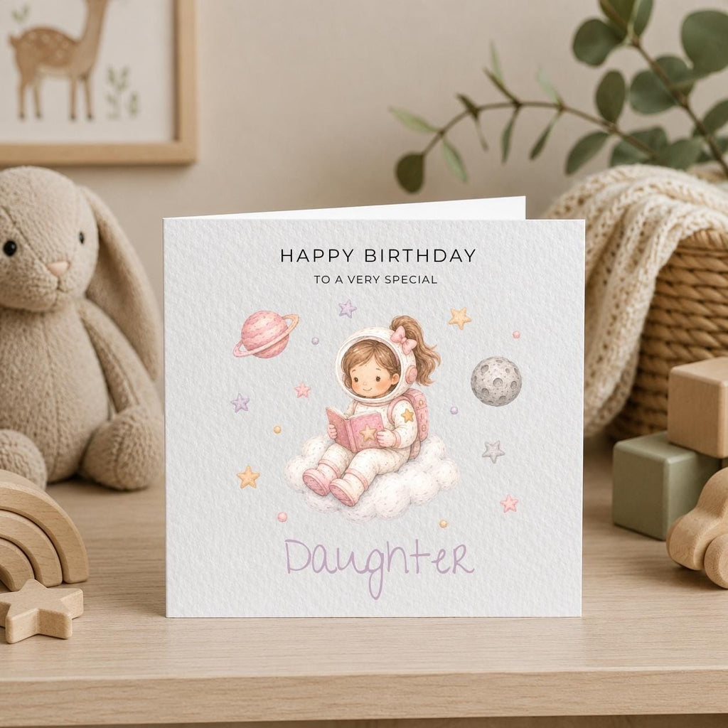 Personalised Space Theme Birthday Card for Daughter, Granddaughter, Sister etc
