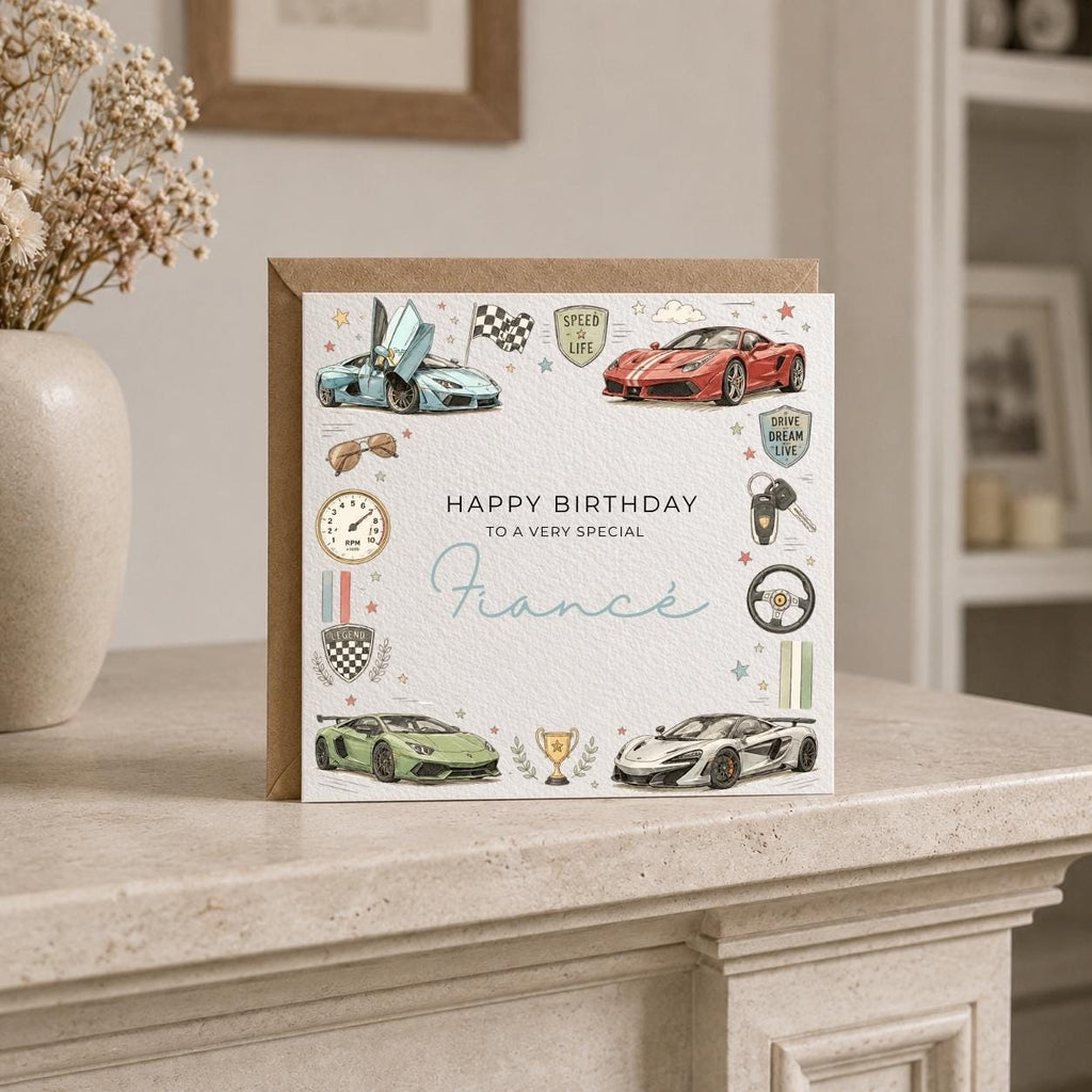 Personalised Sports Car Theme Birthday Card for Husband, Dad, Grandad, Son,  Uncle, Brother etc