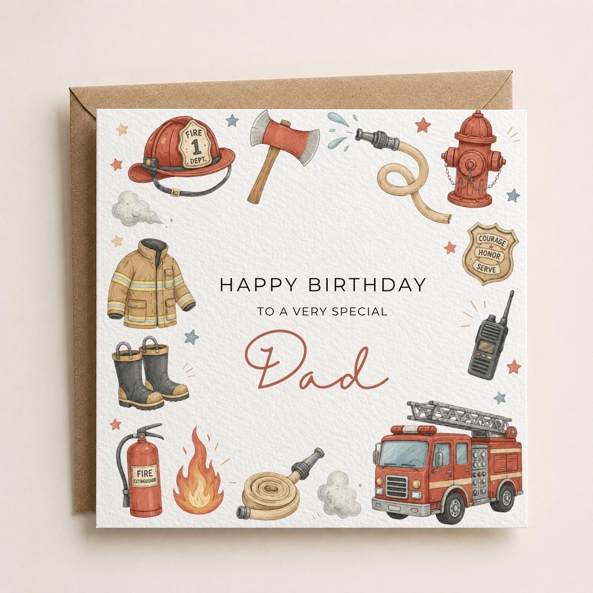 Personalised Fireman Theme Birthday Card for Husband, Dad, Grandad, Son,  Uncle, Brother etc