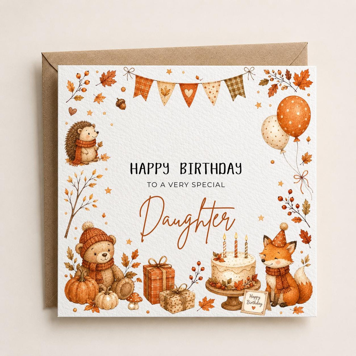 Personalised Autumn Themed Birthday Card for Daughter, Son, Sister, Brother, Friend etc