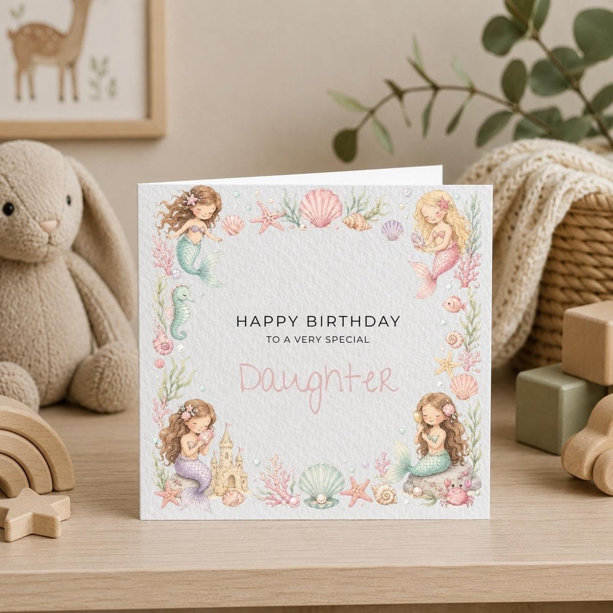 Personalised Mermaid Theme Birthday Card for Daughter, Granddaughter, Sister etc