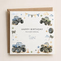Personalised Monster Trucks Theme Birthday Card for Son, Grandson, Brother etc