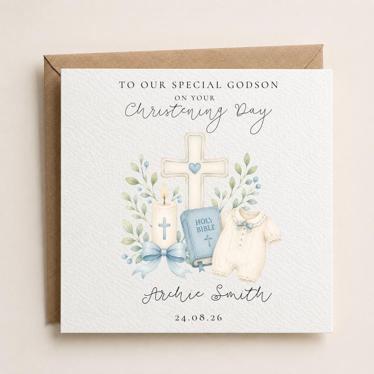 Personalised Christening / Baptism Baby Boy Card