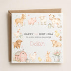 Personalised Farm Theme Birthday Card for Daughter, Granddaughter, Sister etc