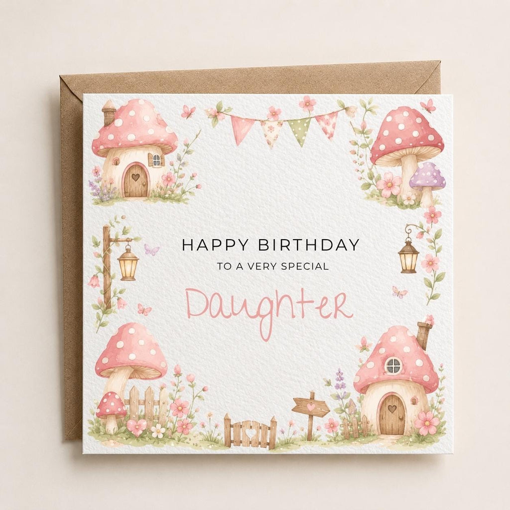 Personalised Mushroom Theme Birthday Card for Daughter, Granddaughter, Sister etc