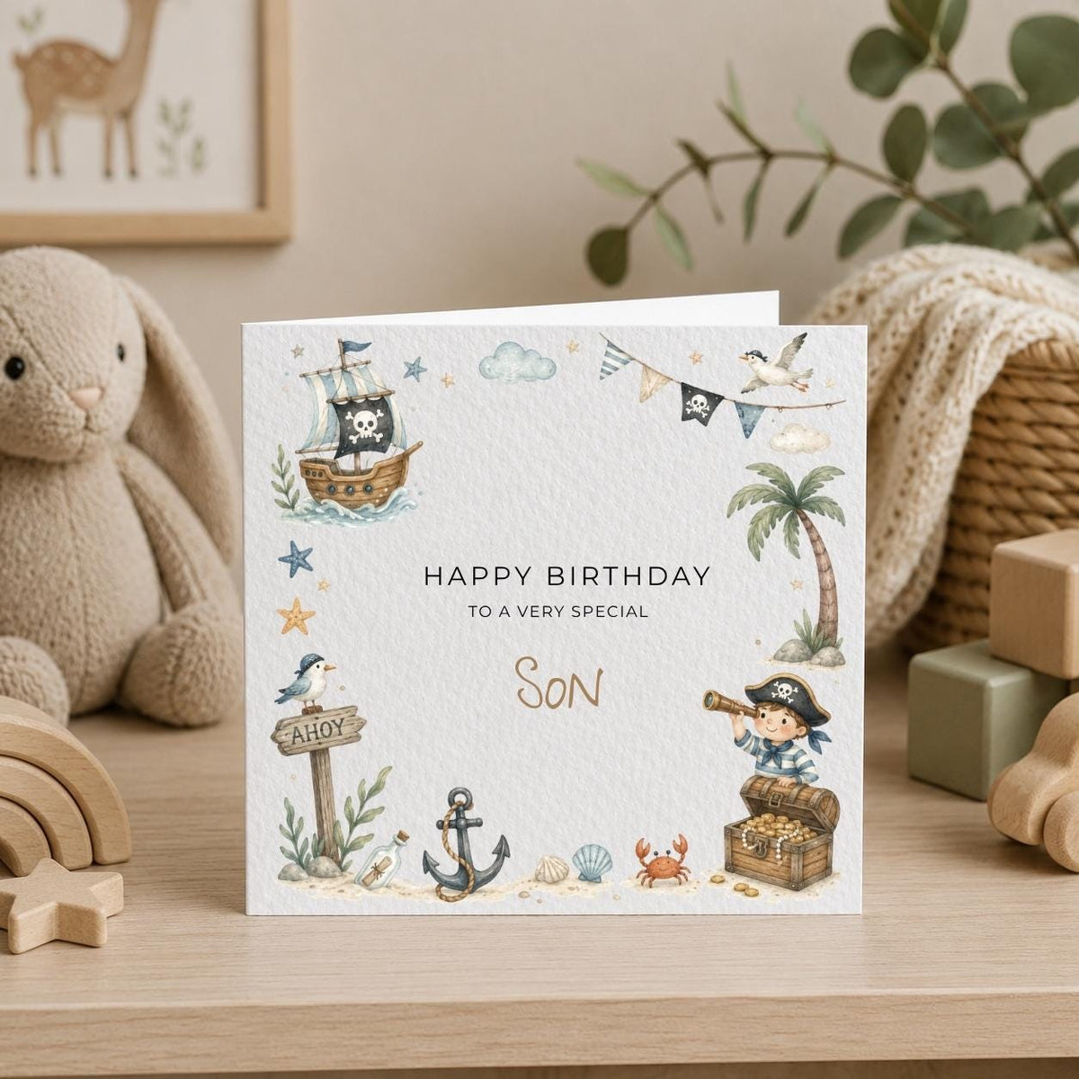 Personalised Pirate Theme Birthday Card for Son, Grandson, Brother etc