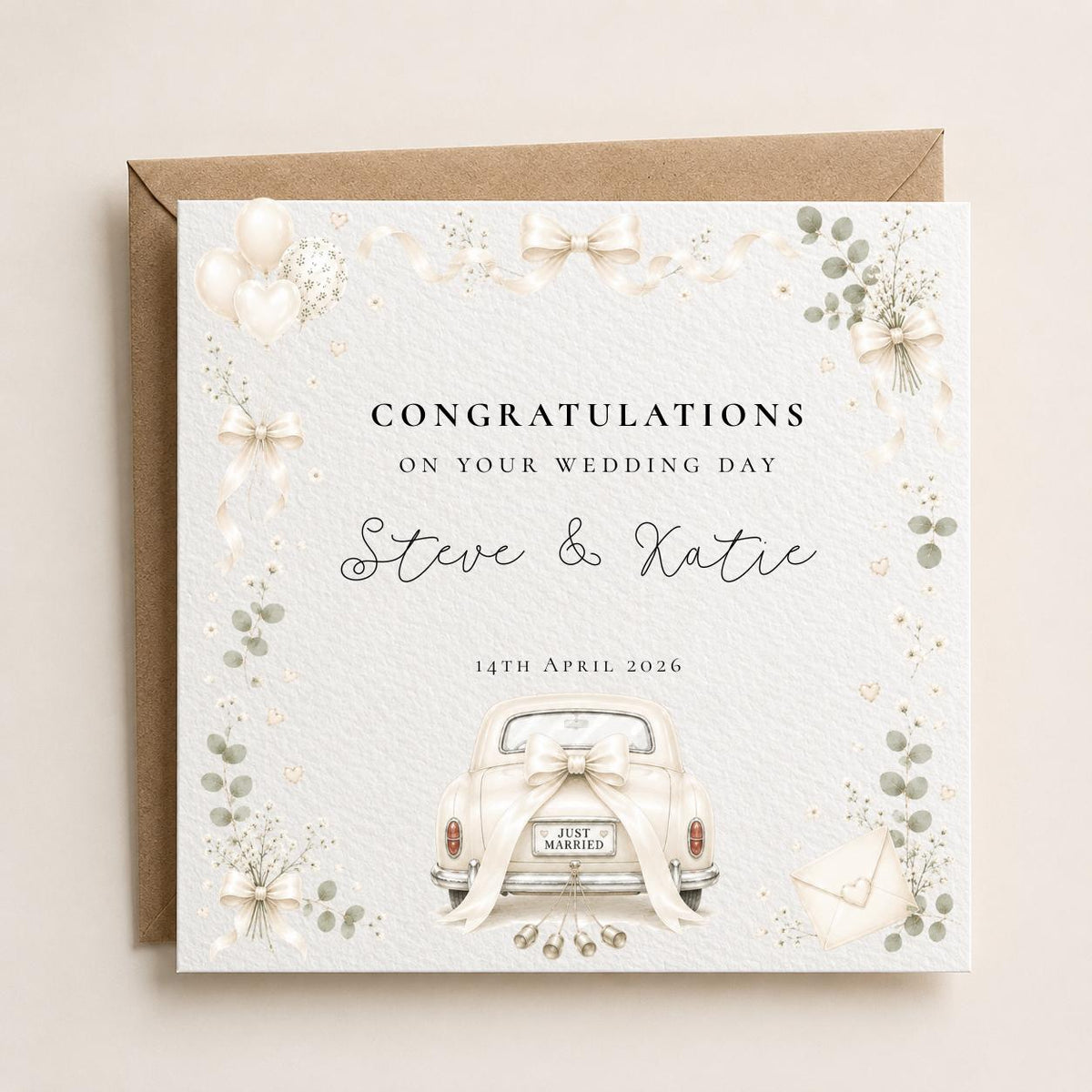 Personalised Wedding Card | Vintage Car, Custom Surname, Date, Newly Weds Gift
