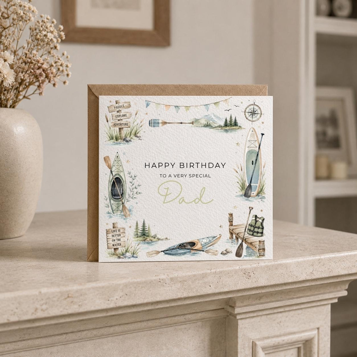 Personalised Kayaking Theme Birthday Card for Husband, Dad, Grandad, Son,  Uncle, Brother etc