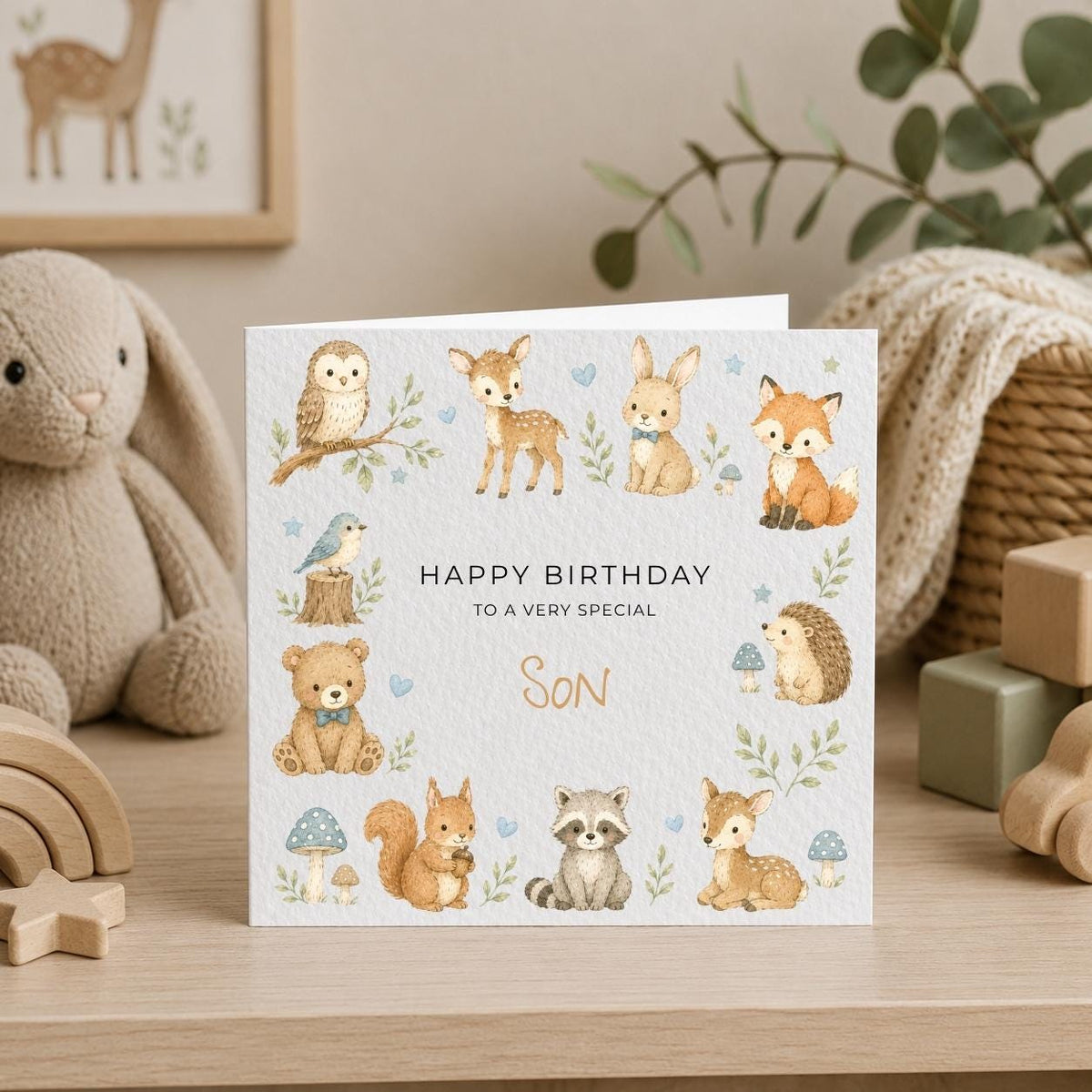 Personalised Woodland Theme Birthday Card for Son, Grandson, Brother etc