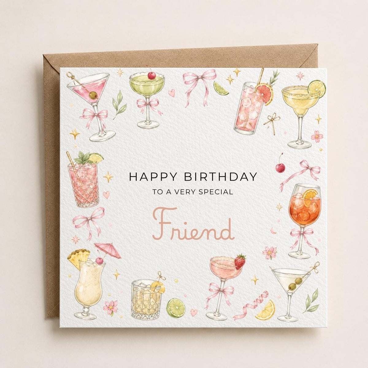 Personalised Cocktail Theme Birthday Card for Wife, Mum, Grandma, Daughter, Auntie, Sister etc