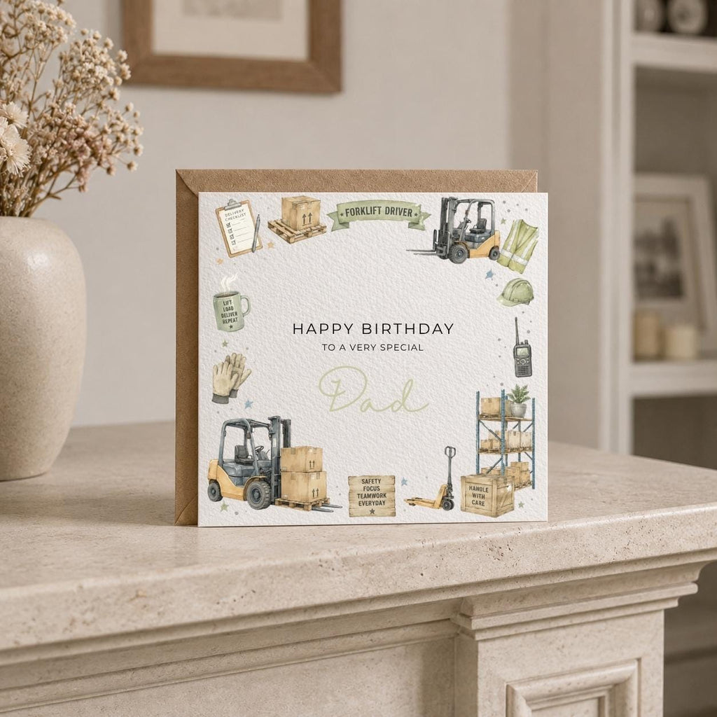 Personalised Forklift Driver Theme Birthday Card for Husband, Dad, Grandad, Son,  Uncle, Brother etc