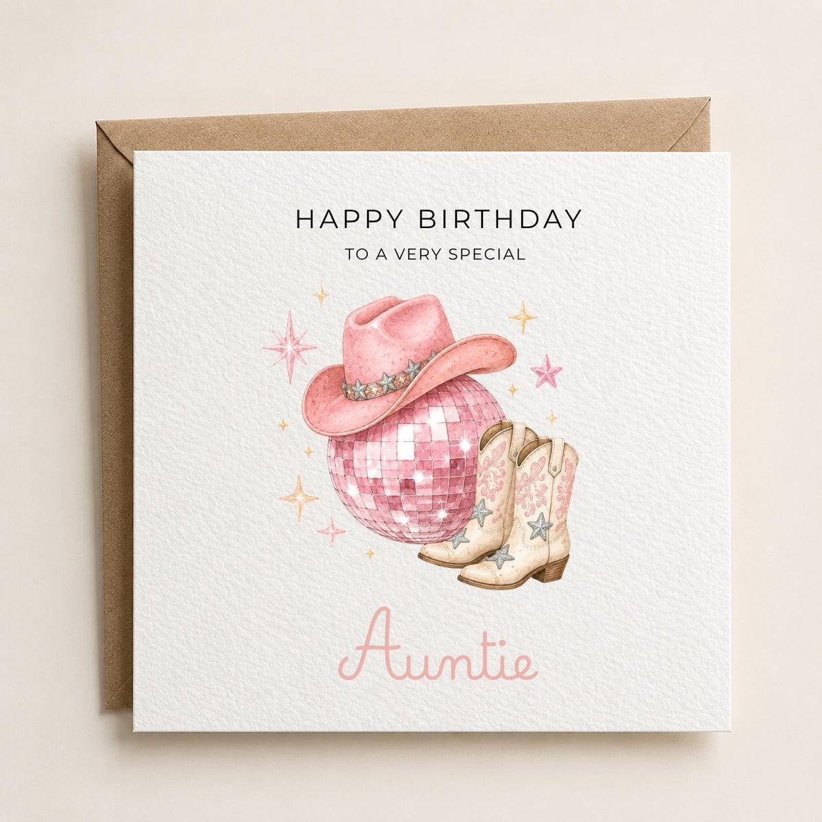 Personalised Cowgirl Theme Birthday Card for Wife, Mum, Grandma, Daughter, Auntie, Sister etc