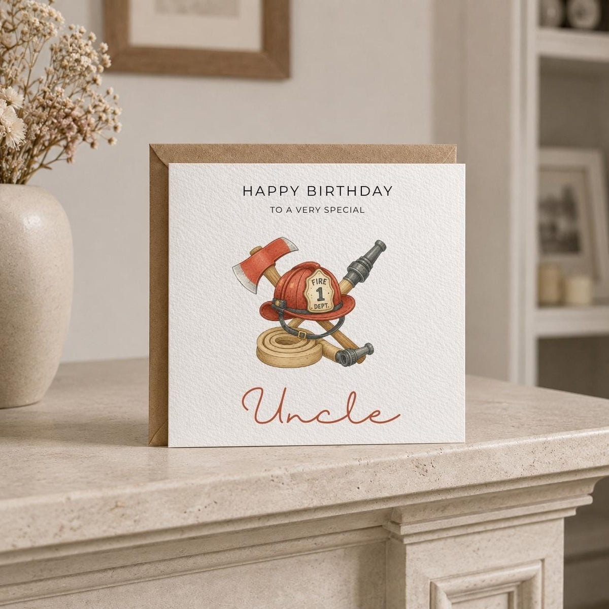 Personalised Fireman Theme Birthday Card for Husband, Dad, Grandad, Son,  Uncle, Brother etc