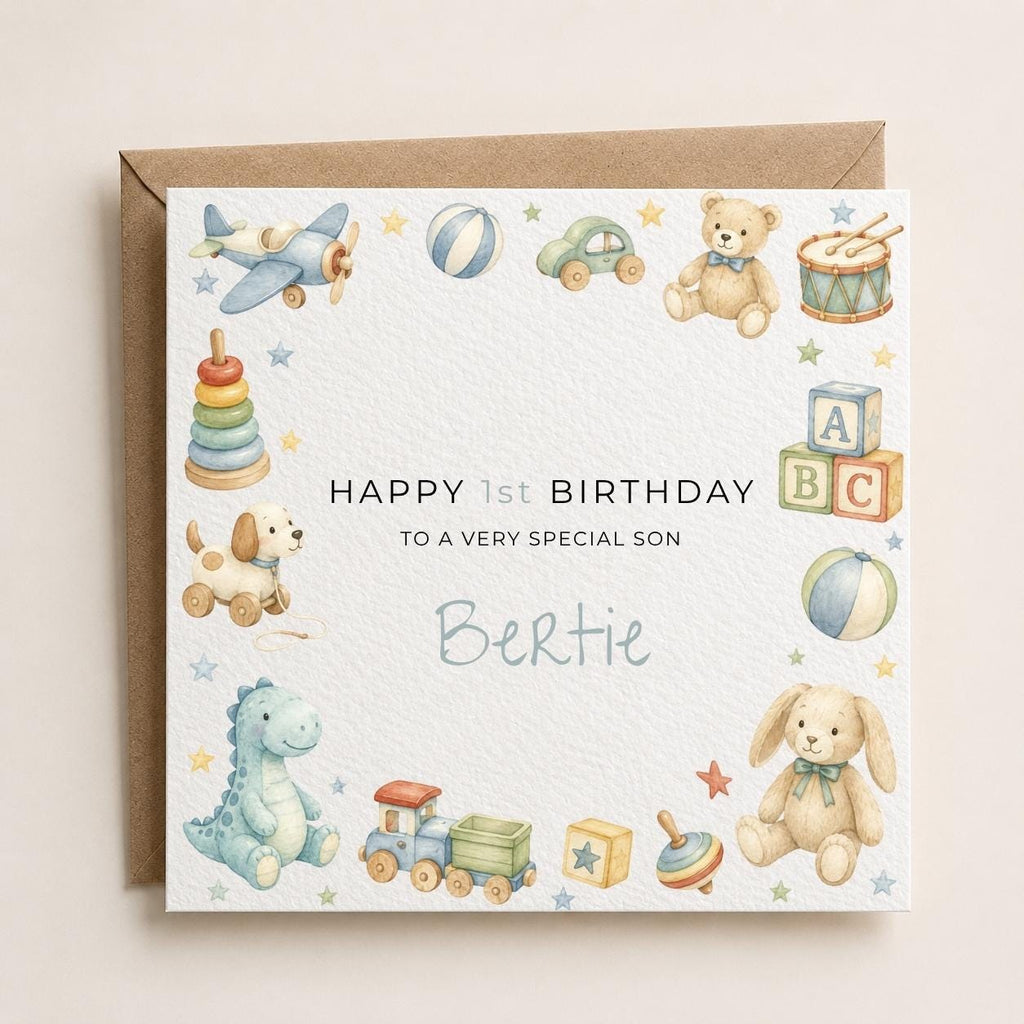 Personalised Toys Theme Birthday Card for Son, Grandson, Brother etc