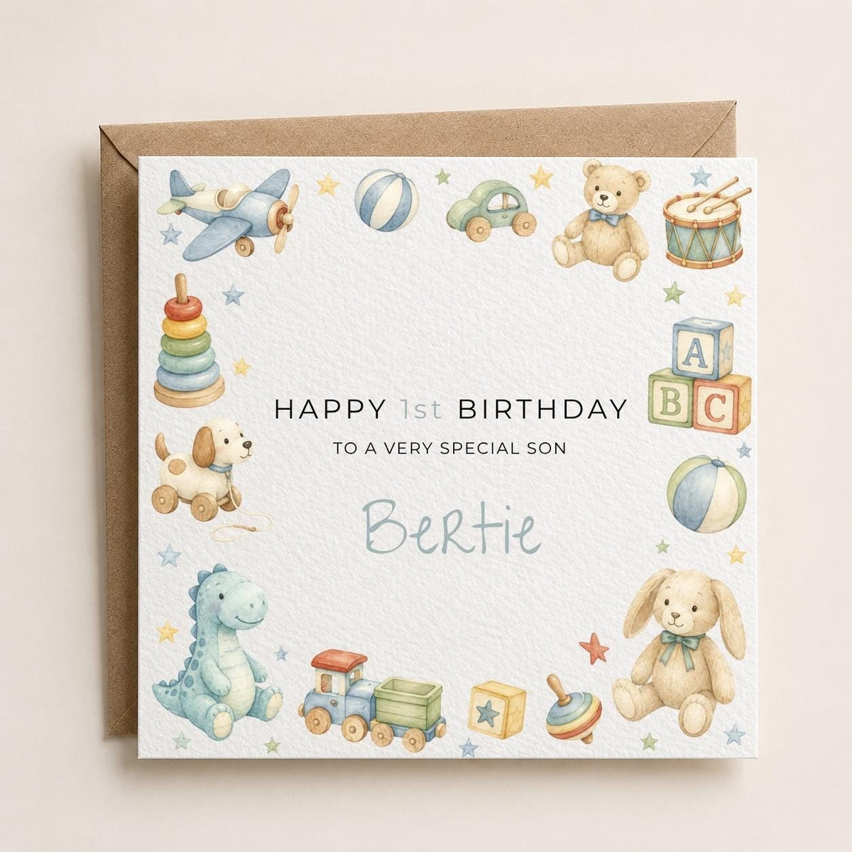 Personalised Toys Theme Birthday Card for Son, Grandson, Brother etc
