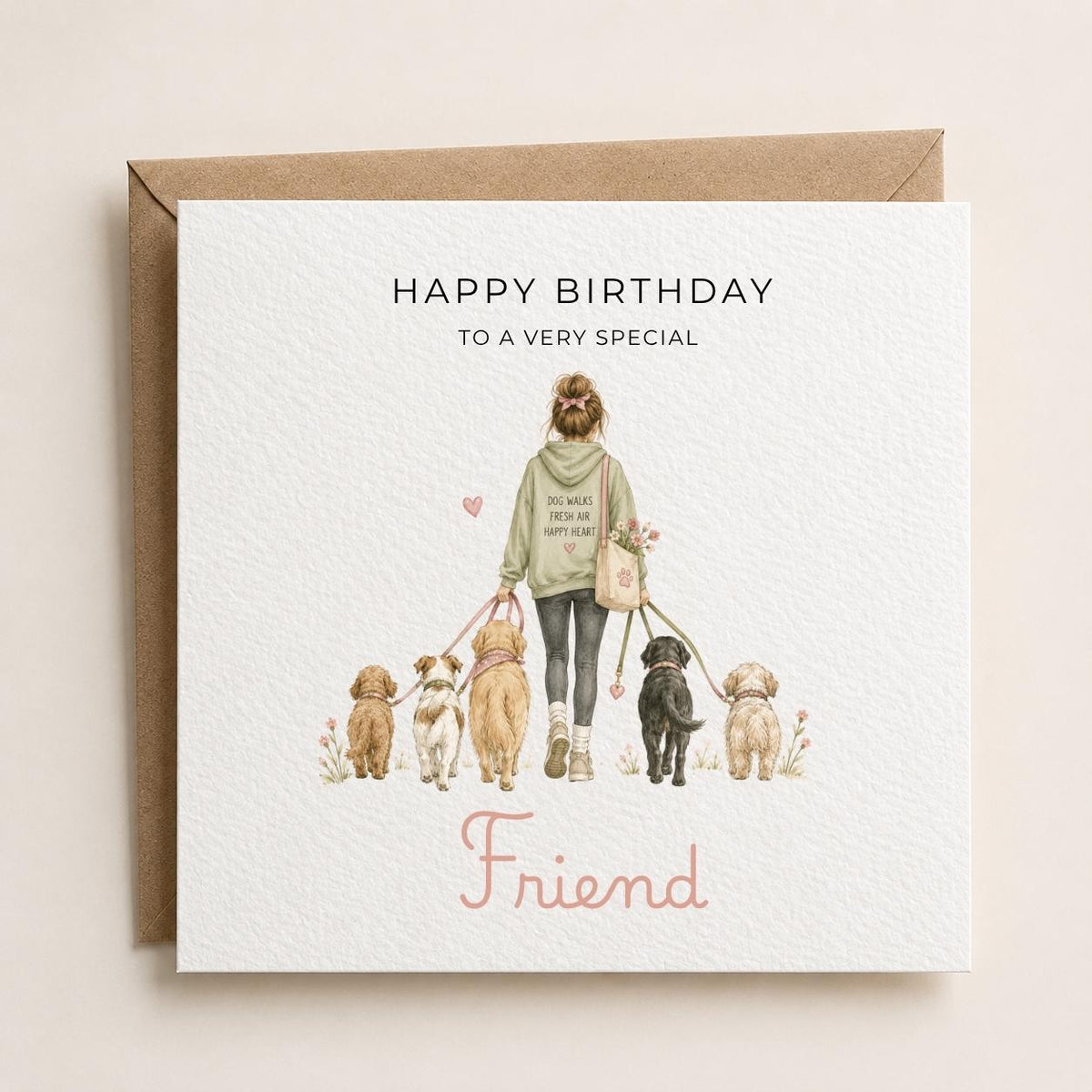 Personalised Dog Walker Theme Birthday Card for Wife, Mum, Grandma, Daughter, Auntie, Sister etc