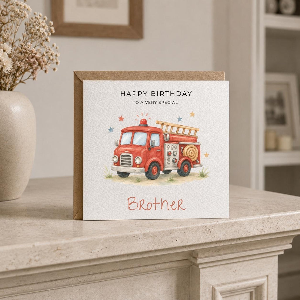 Personalised Fireman Theme Birthday Card for Son, Grandson, Brother etc