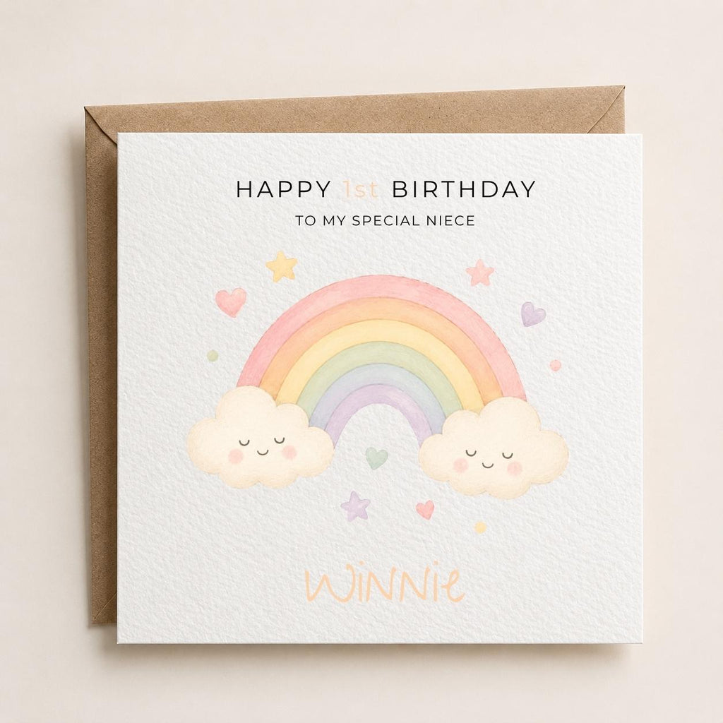 Personalised Rainbow Theme Birthday Card for Daughter, Granddaughter, Sister etc