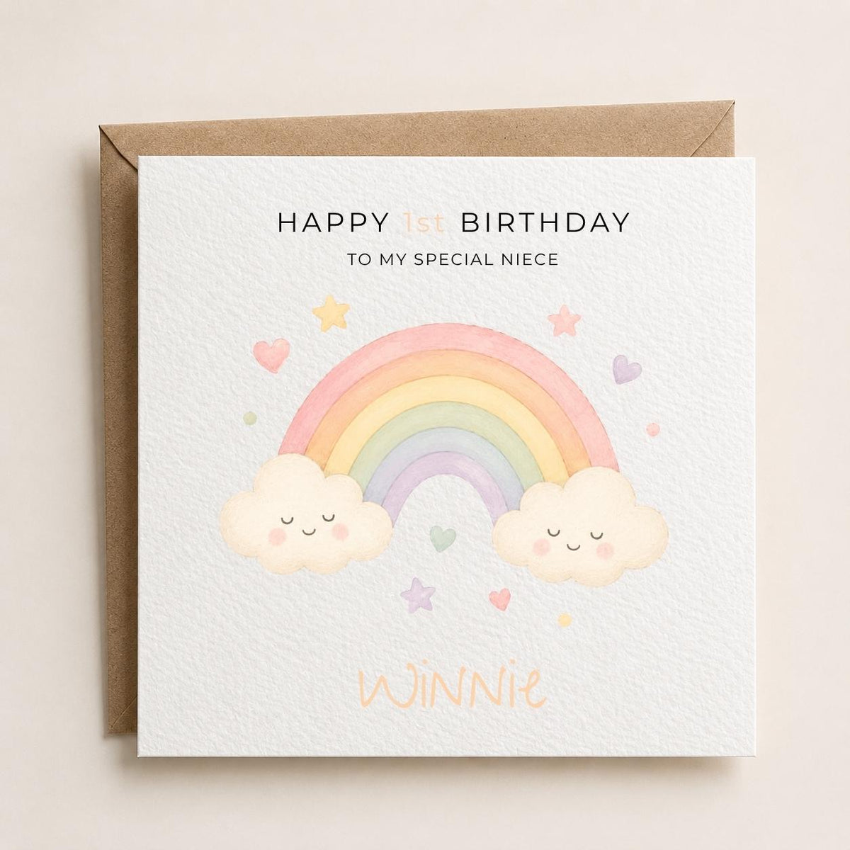 Personalised Rainbow Theme Birthday Card for Daughter, Granddaughter, Sister etc