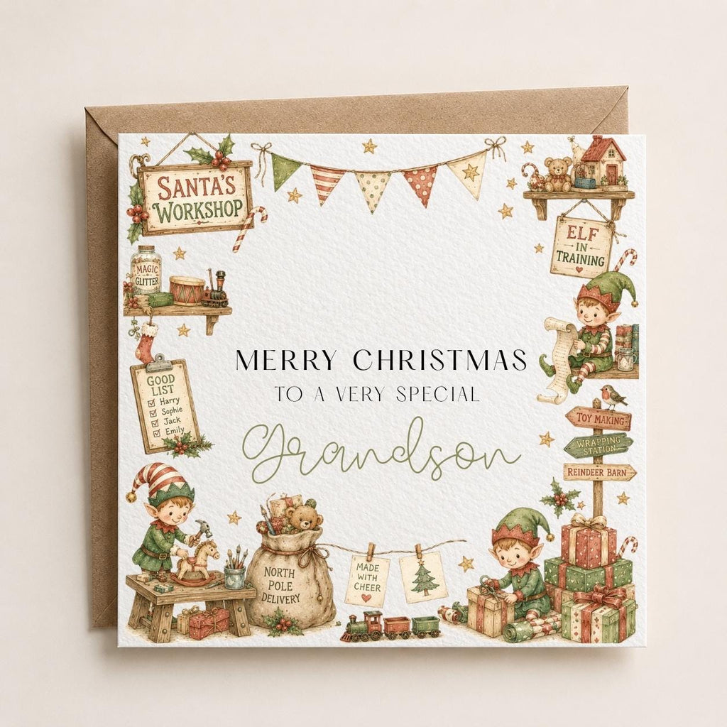 Personalised Kids Christmas Card | For Children | Completely Customisable | Festive Children's Greetings Card | Elves Theme