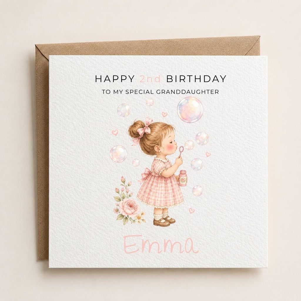 Personalised Bubbles Theme Birthday Card for Daughter, Granddaughter, Sister etc
