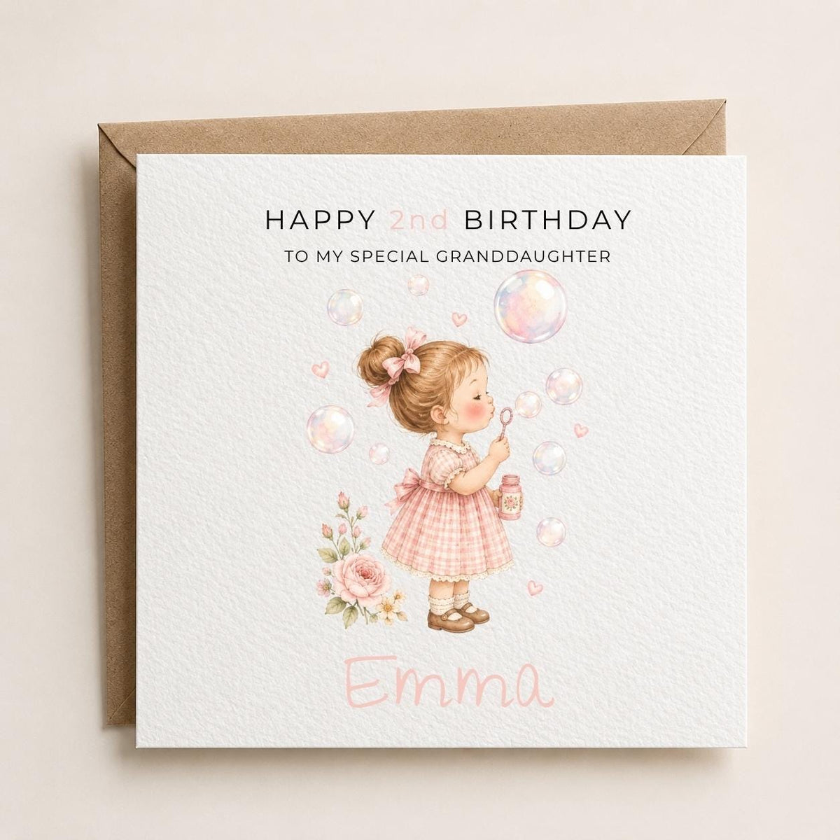Personalised Bubbles Theme Birthday Card for Daughter, Granddaughter, Sister etc