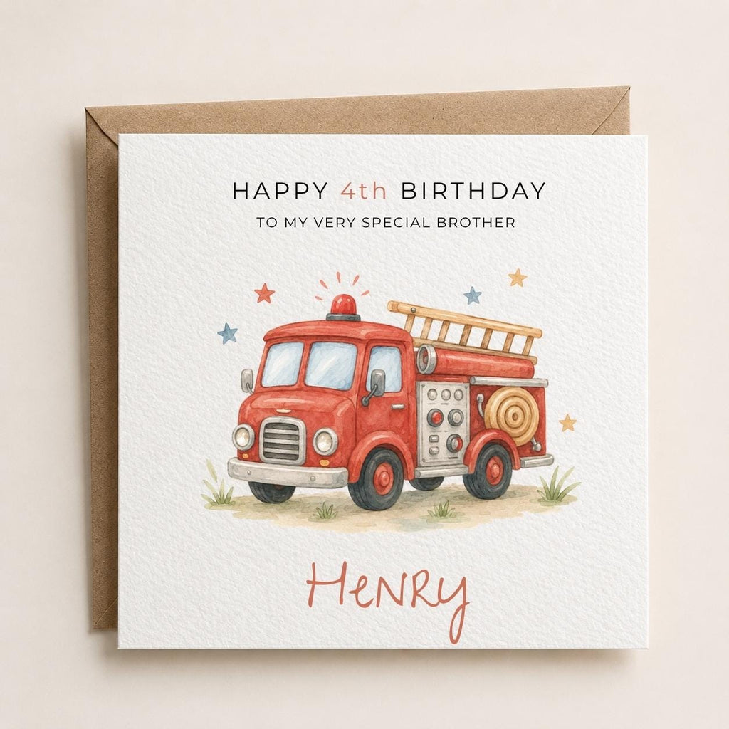Personalised Fireman Theme Birthday Card for Son, Grandson, Brother etc