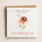 Personalised Ladybird Theme Birthday Card for Daughter, Granddaughter, Sister etc