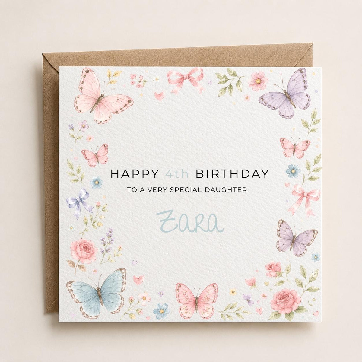Personalised Butterfly Theme Birthday Card for Daughter, Granddaughter, Sister etc