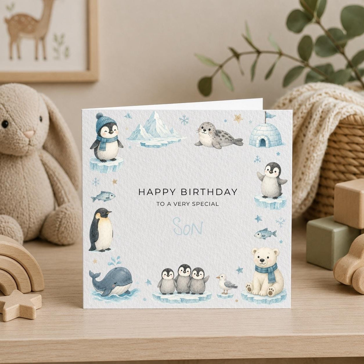 Personalised Artic Animals Theme Birthday Card for Son, Grandson, Brother etc